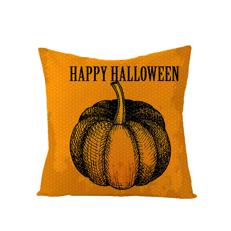 HKM-659731 Halloween Pumpkin Linen Pillow Cover - Various Patterns - 45x45cm