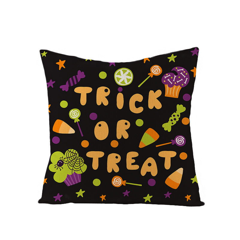 HKM-659731 Halloween Pumpkin Linen Pillow Cover - Various Patterns - 45x45cm