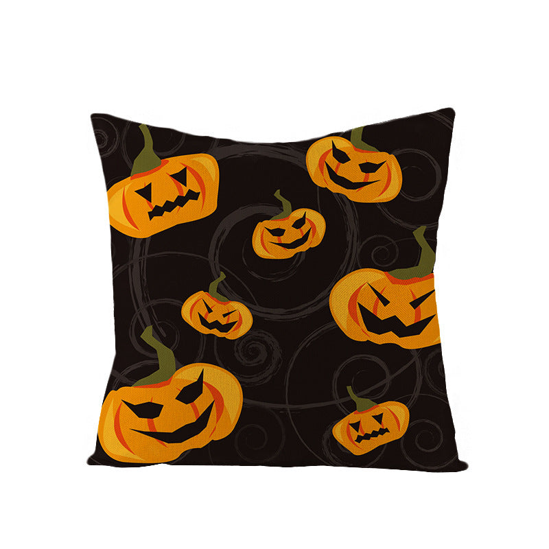 HKM-659731 Halloween Pumpkin Linen Pillow Cover - Various Patterns - 45x45cm
