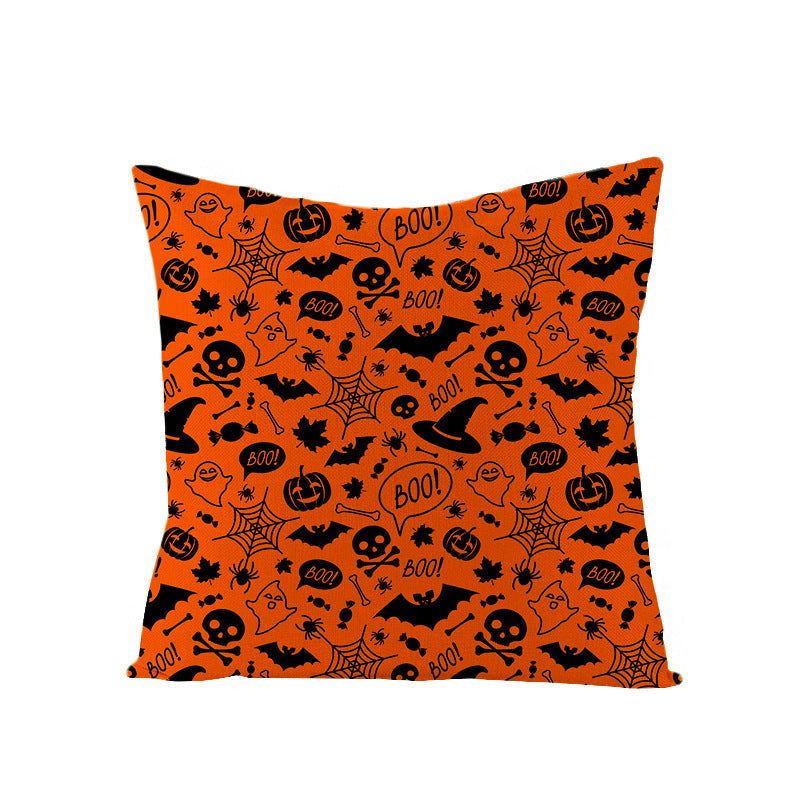 HKM-659731 Halloween Pumpkin Linen Pillow Cover - Various Patterns - 45x45cm