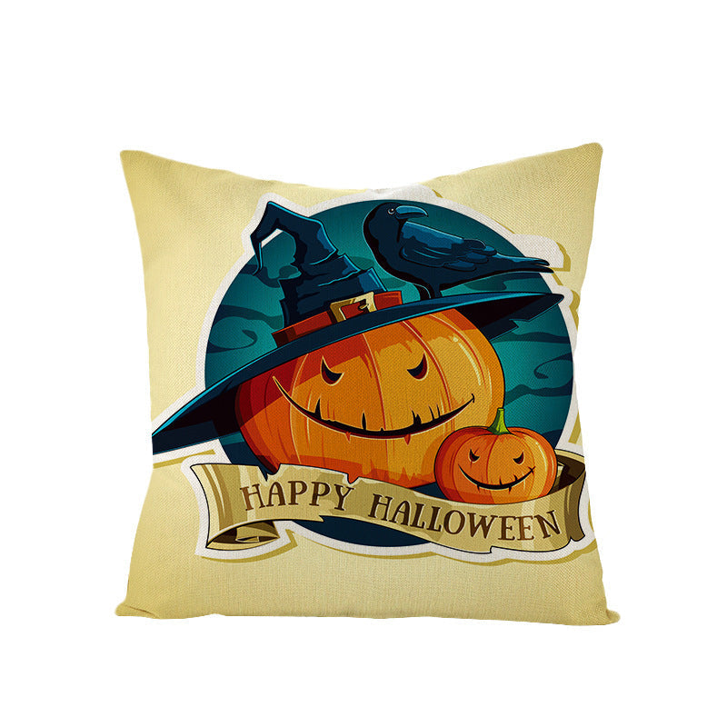 HKM-659731 Halloween Pumpkin Linen Pillow Cover - Various Patterns - 45x45cm