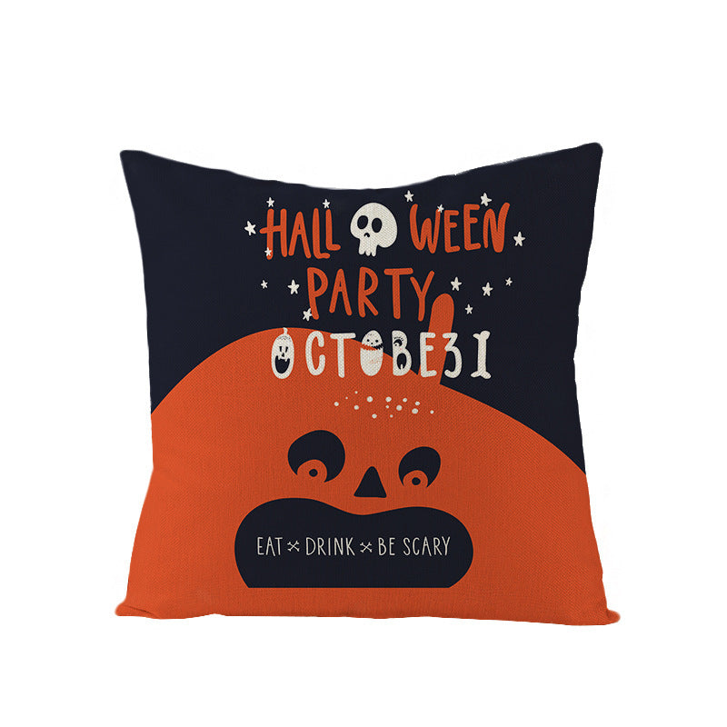 HKM-659731 Halloween Pumpkin Linen Pillow Cover - Various Patterns - 45x45cm
