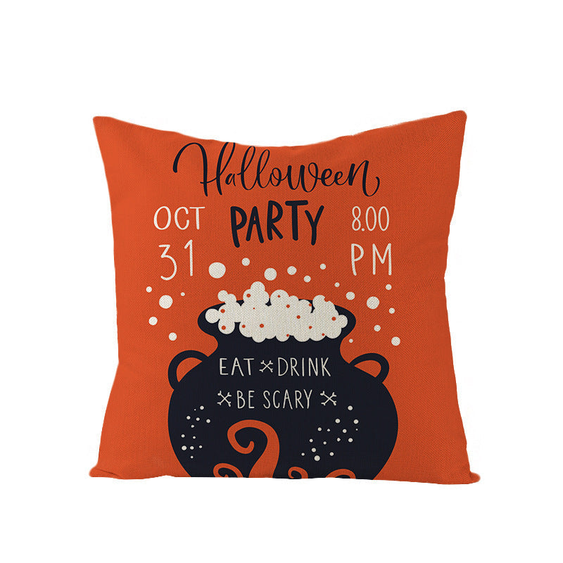HKM-659731 Halloween Pumpkin Linen Pillow Cover - Various Patterns - 45x45cm