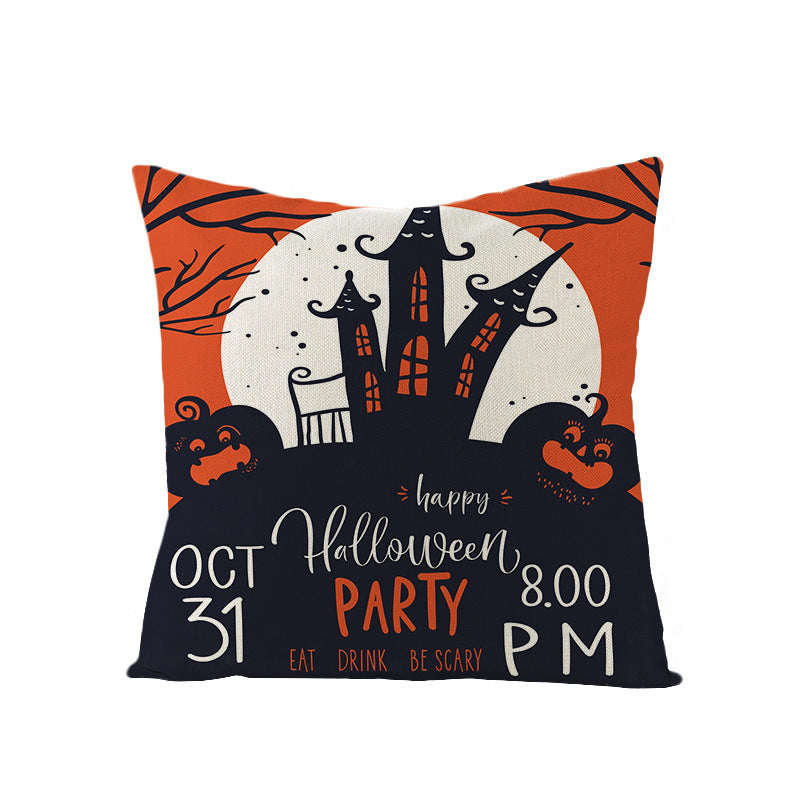HKM-659731 Halloween Pumpkin Linen Pillow Cover - Various Patterns - 45x45cm