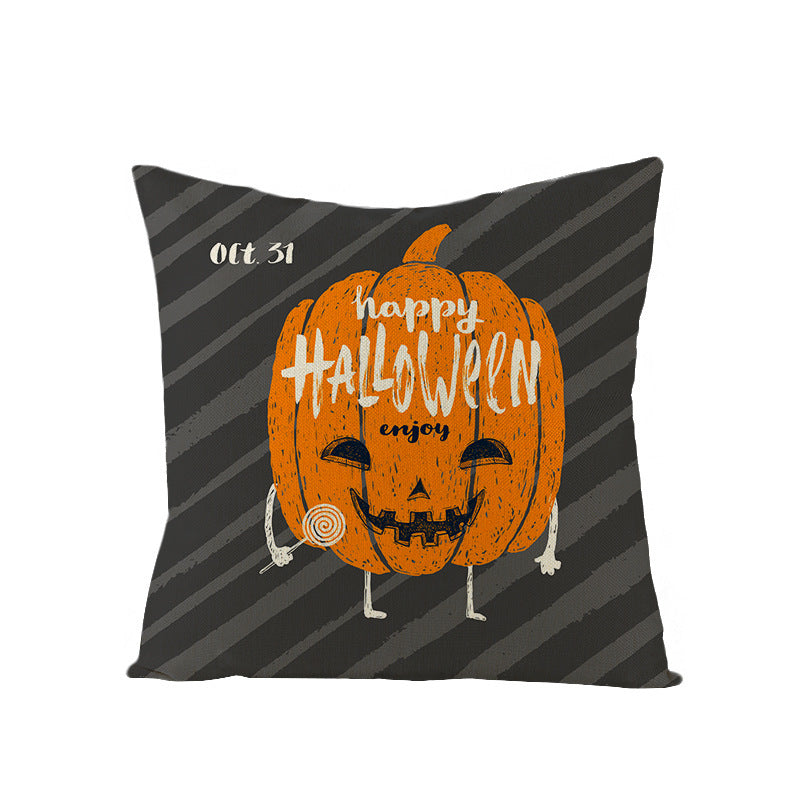 HKM-659731 Halloween Pumpkin Linen Pillow Cover - Various Patterns - 45x45cm