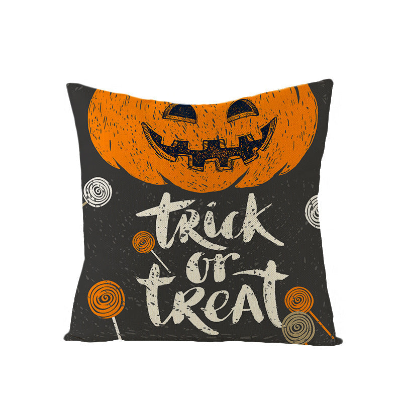 HKM-659731 Halloween Pumpkin Linen Pillow Cover - Various Patterns - 45x45cm