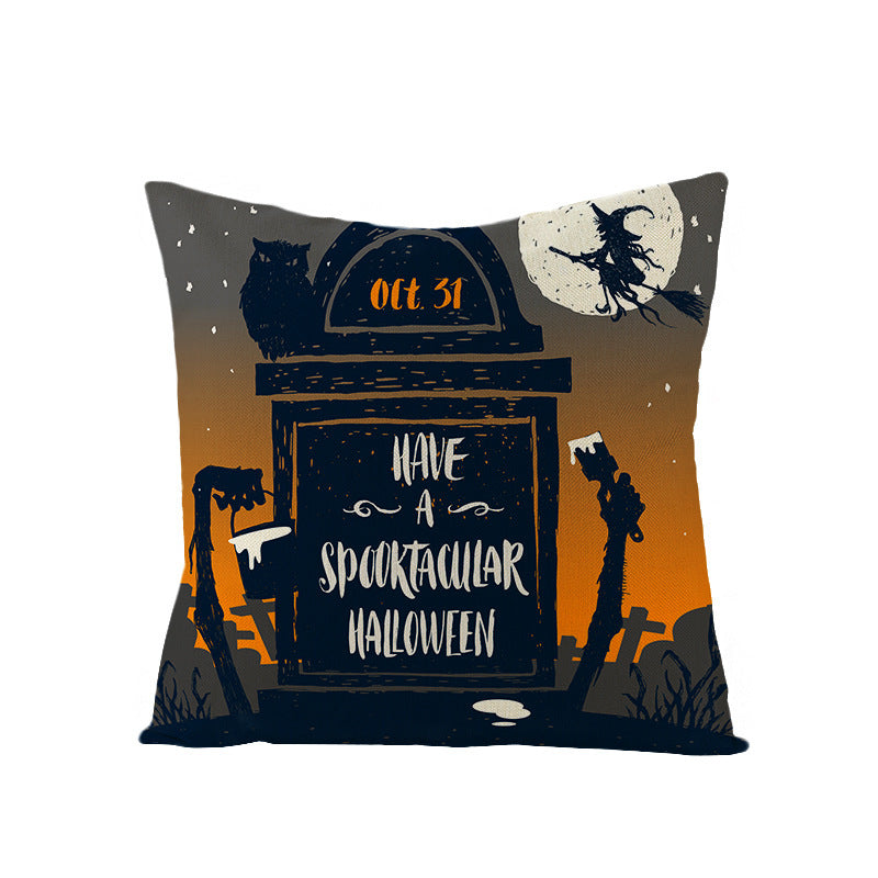 HKM-659731 Halloween Pumpkin Linen Pillow Cover - Various Patterns - 45x45cm