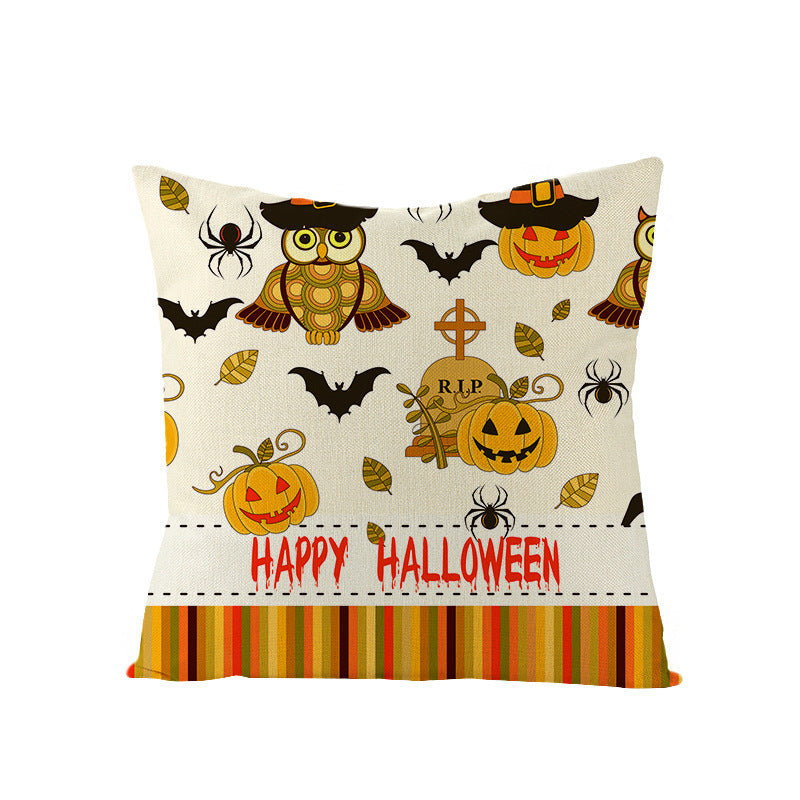 HKM-659731 Halloween Pumpkin Linen Pillow Cover - Various Patterns - 45x45cm