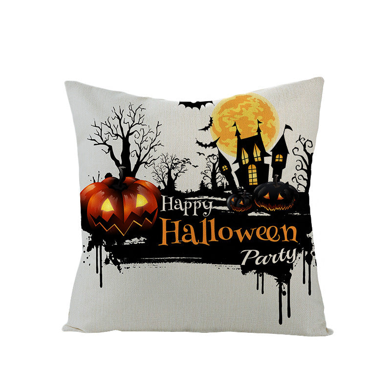 HKM-659731 Halloween Pumpkin Linen Pillow Cover - Various Patterns - 45x45cm
