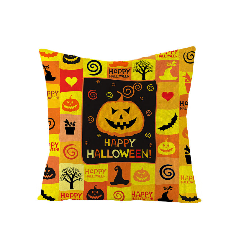 HKM-659731 Halloween Pumpkin Linen Pillow Cover - Various Patterns - 45x45cm