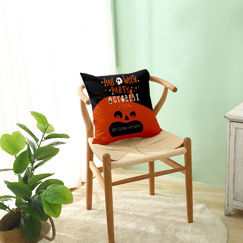 HKM-659731 Halloween Pumpkin Linen Pillow Cover - Various Patterns - 45x45cm