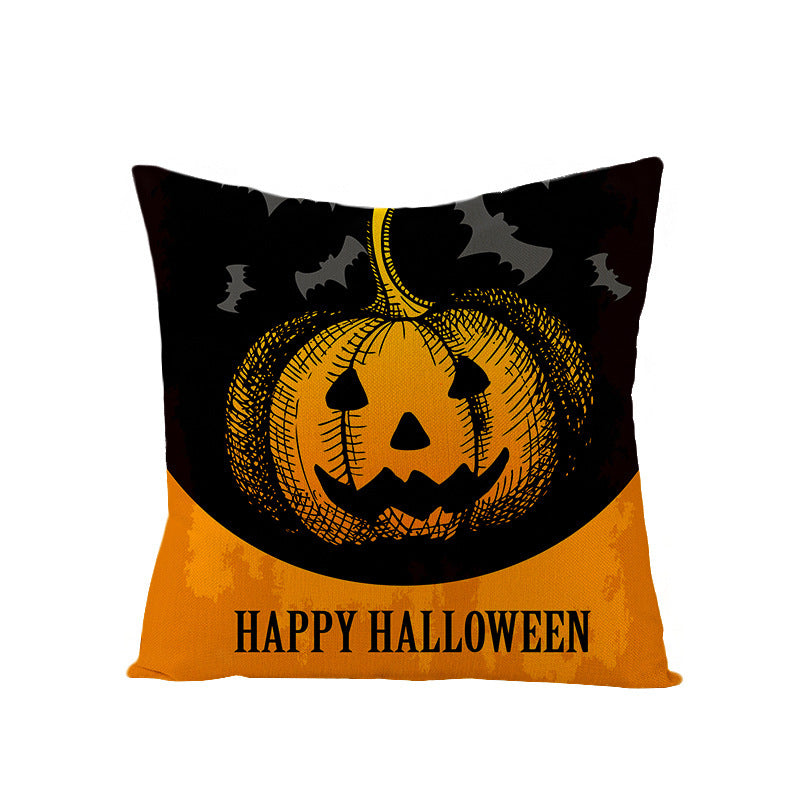 HKM-659731 Halloween Pumpkin Linen Pillow Cover - Various Patterns - 45x45cm