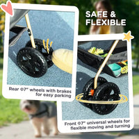 HKM-659795 3-in-1 Foldable Pet Stroller with Detachable Carrier for Mini Dogs and Cats, Gray, Includes Storage Basket and Cup Holder