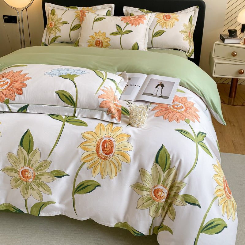 HKM-659923 Cotton Four-Piece Bedding Set with Duvet Cover and Pillowcases for 1.5m and 1.8m Beds