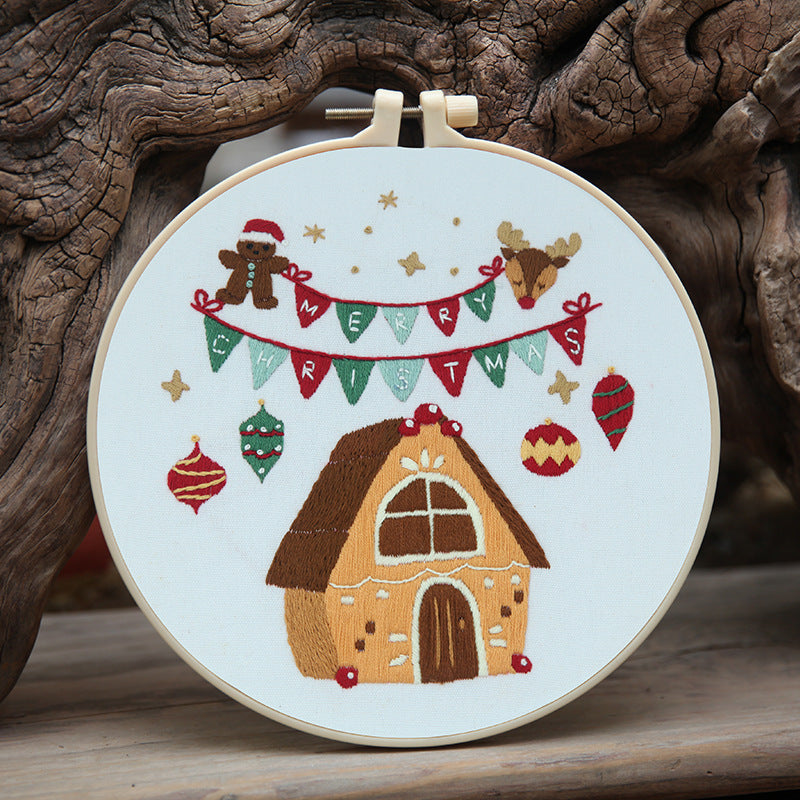 HKM-660051 Christmas Cartoon Pendant Embroidery Set with Santa, Snowman, and Candy Designs