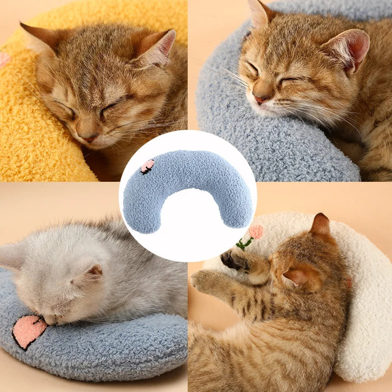HKM-660051 Cozy U-Shaped Pet Pillow for Cats and Small Dogs - Soft Faux Fur Headrest for Deep Sleep and Comfort