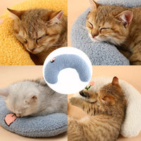 HKM-660051 Cozy U-Shaped Pet Pillow for Cats and Small Dogs - Soft Faux Fur Headrest for Deep Sleep and Comfort
