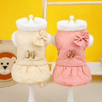 HKM-660435 Cotton-Padded Butterfly Dress for Small Dogs in Apricot and Pink
