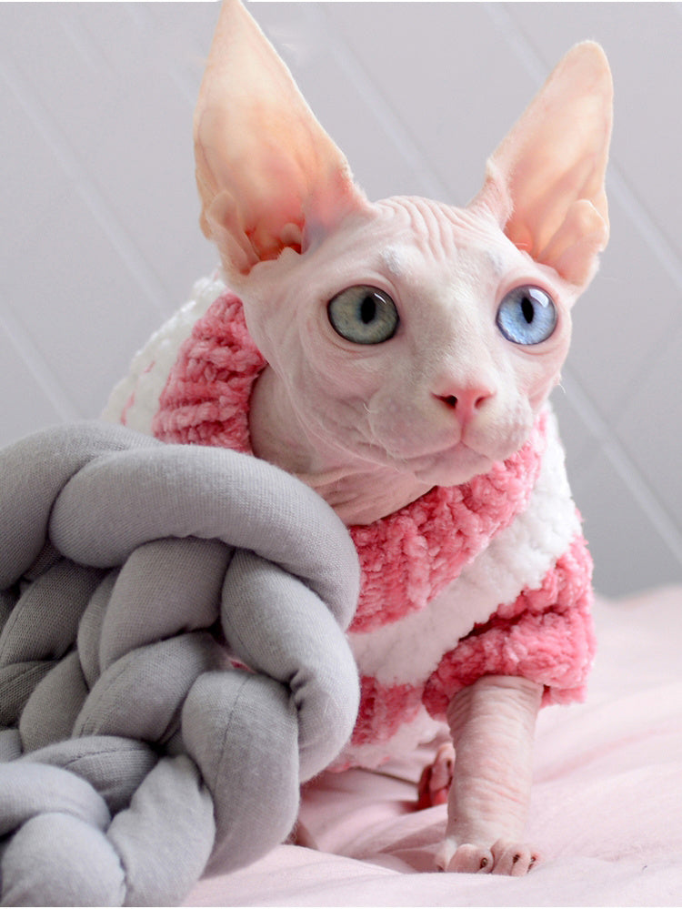 HKM-660499 Warm Cotton Sweater for Hairless Cats in Various Stripes and Sizes