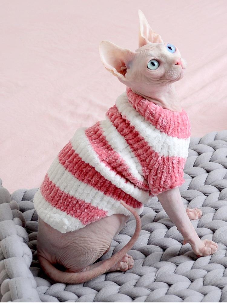 HKM-660499 Warm Cotton Sweater for Hairless Cats in Various Stripes and Sizes
