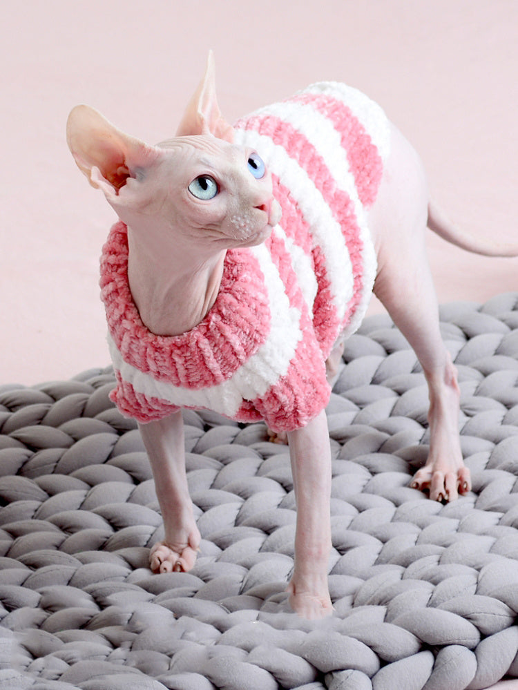 HKM-660499 Warm Cotton Sweater for Hairless Cats in Various Stripes and Sizes
