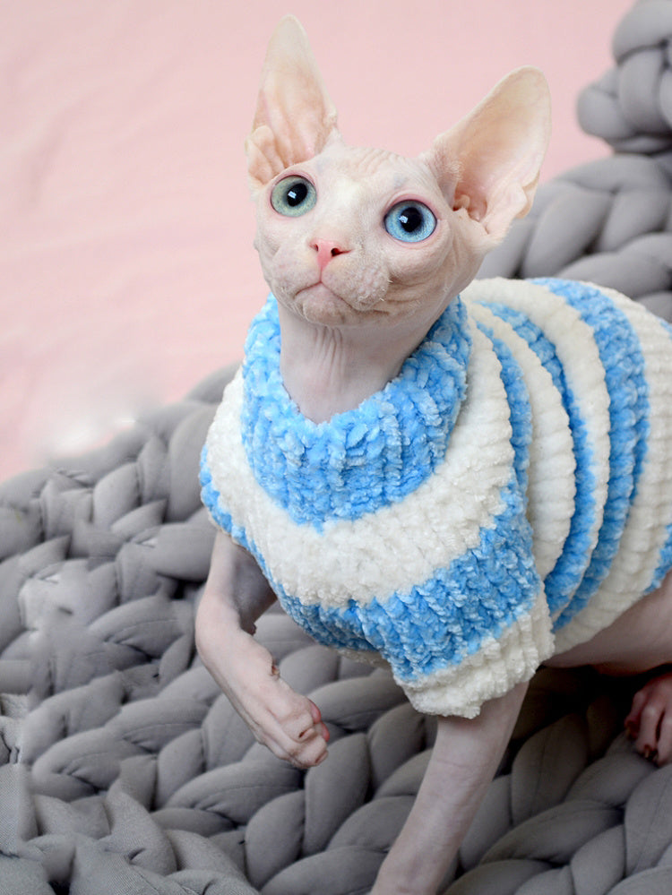 HKM-660499 Warm Cotton Sweater for Hairless Cats in Various Stripes and Sizes