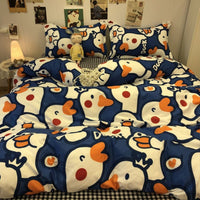 HKM-660755 Cartoon Printed Four-Piece Bedding Set in Various Sizes with Duvet Cover, Bed Sheet, and Pillowcases