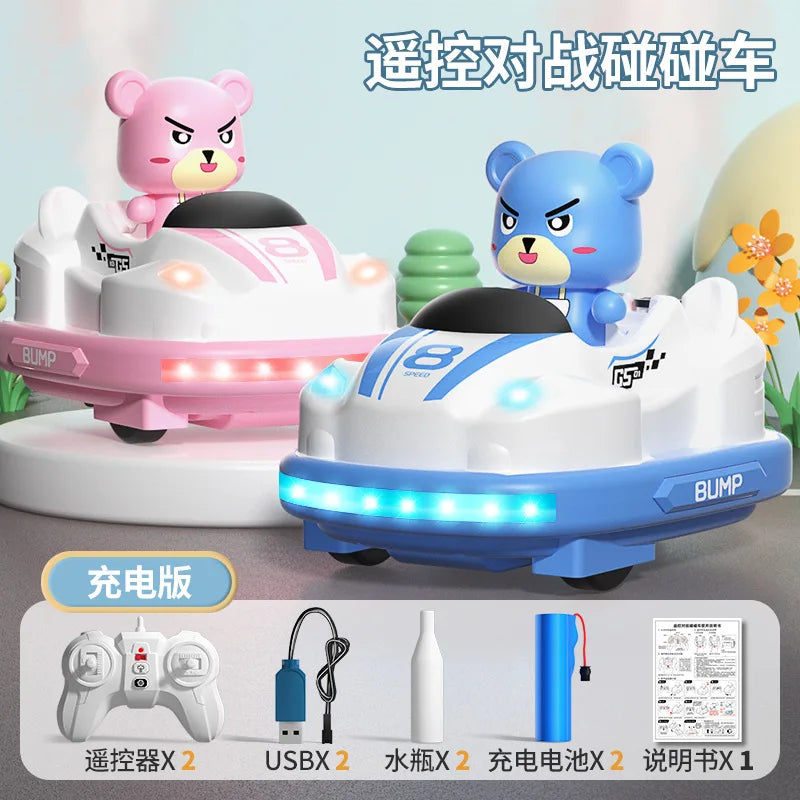 HKM-660755 Remote Control Cartoon Spray Bumper Cars for Two Players - Light & Music Fun