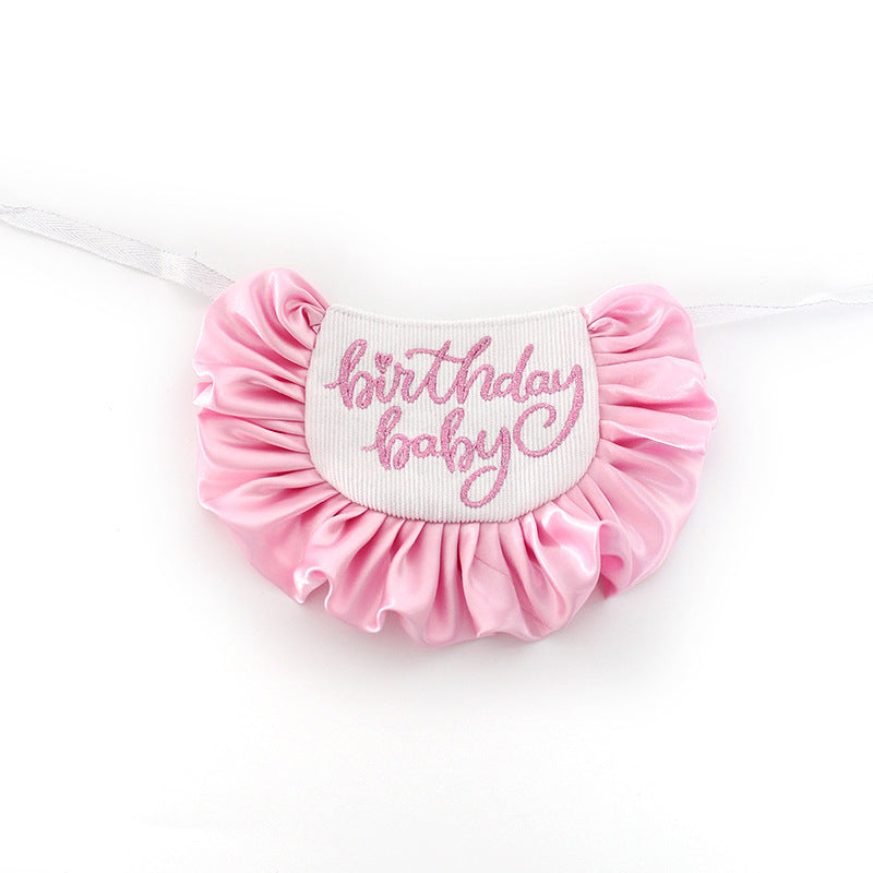 HKM-661011 Cute Dog Birthday Paw Print Bib and Hat Set, Pink and Blue, Embroidered Neck Scarf for Pets