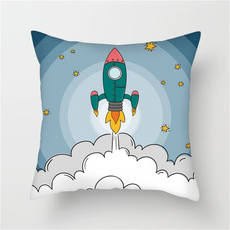 HKM-661139 Spaceship Cartoon Cushion Cover - Astronaut Rocket Pillow Case 45x45cm in Various Colors