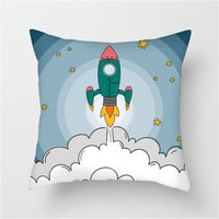 HKM-661139 Spaceship Cartoon Cushion Cover - Astronaut Rocket Pillow Case 45x45cm in Various Colors