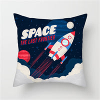 HKM-661139 Spaceship Cartoon Cushion Cover - Astronaut Rocket Pillow Case 45x45cm in Various Colors