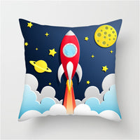 HKM-661139 Spaceship Cartoon Cushion Cover - Astronaut Rocket Pillow Case 45x45cm in Various Colors