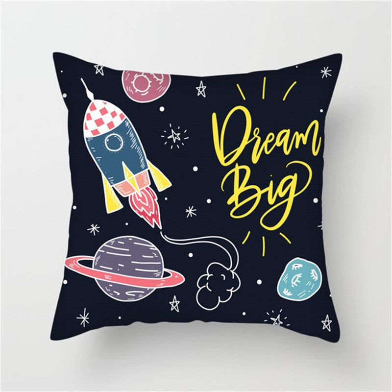 HKM-661139 Spaceship Cartoon Cushion Cover - Astronaut Rocket Pillow Case 45x45cm in Various Colors