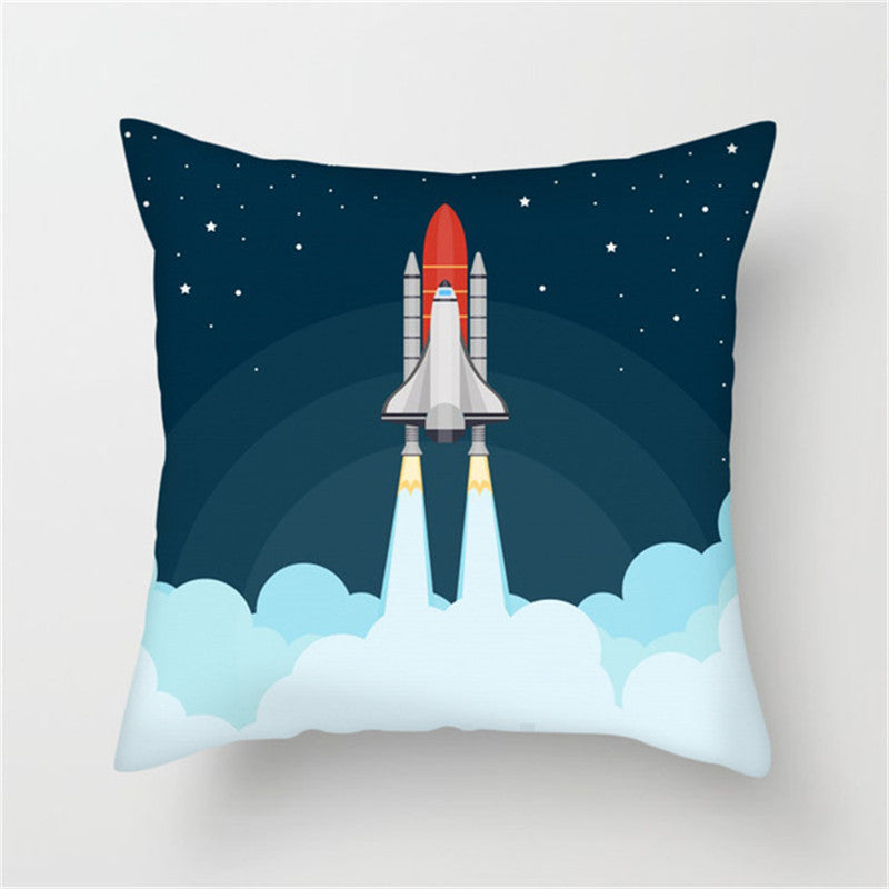 HKM-661139 Spaceship Cartoon Cushion Cover - Astronaut Rocket Pillow Case 45x45cm in Various Colors