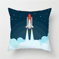 HKM-661139 Spaceship Cartoon Cushion Cover - Astronaut Rocket Pillow Case 45x45cm in Various Colors
