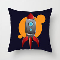 HKM-661139 Spaceship Cartoon Cushion Cover - Astronaut Rocket Pillow Case 45x45cm in Various Colors