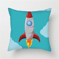 HKM-661139 Spaceship Cartoon Cushion Cover - Astronaut Rocket Pillow Case 45x45cm in Various Colors