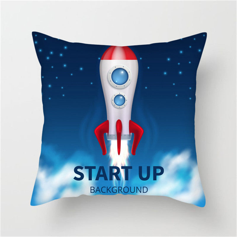 HKM-661139 Spaceship Cartoon Cushion Cover - Astronaut Rocket Pillow Case 45x45cm in Various Colors