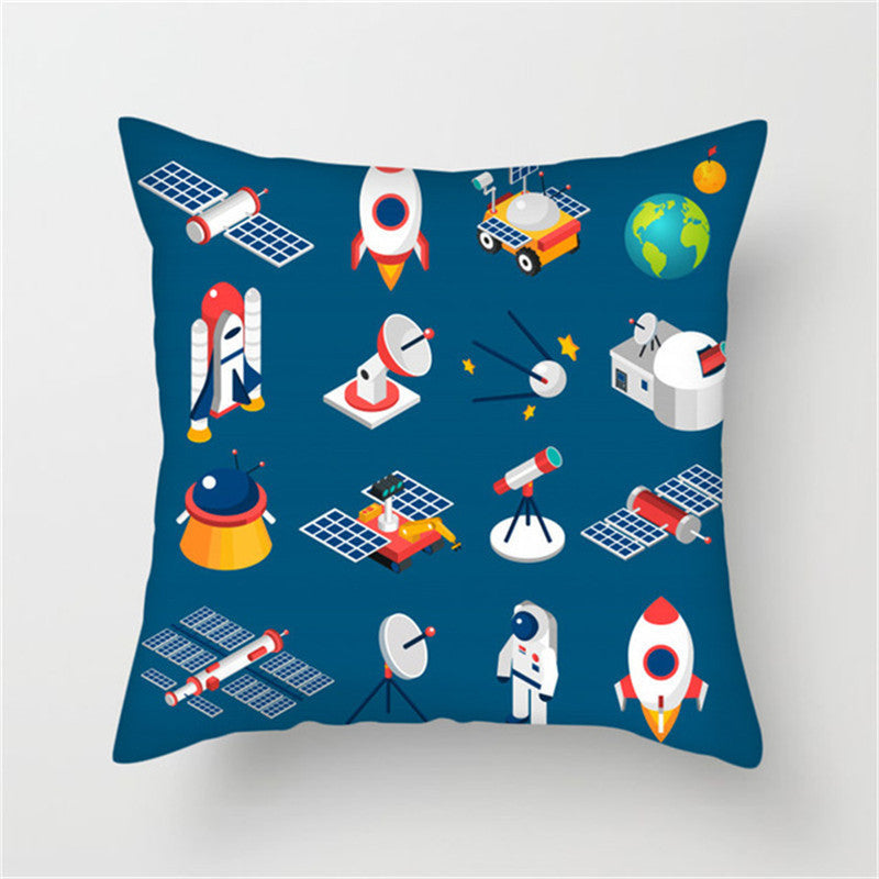 HKM-661139 Spaceship Cartoon Cushion Cover - Astronaut Rocket Pillow Case 45x45cm in Various Colors