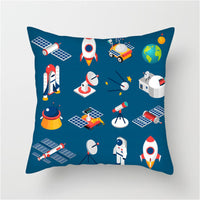 HKM-661139 Spaceship Cartoon Cushion Cover - Astronaut Rocket Pillow Case 45x45cm in Various Colors