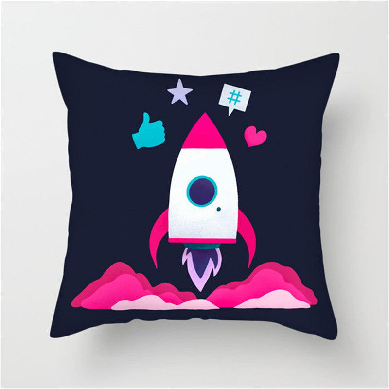 HKM-661139 Spaceship Cartoon Cushion Cover - Astronaut Rocket Pillow Case 45x45cm in Various Colors
