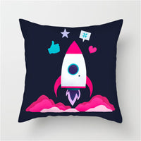 HKM-661139 Spaceship Cartoon Cushion Cover - Astronaut Rocket Pillow Case 45x45cm in Various Colors