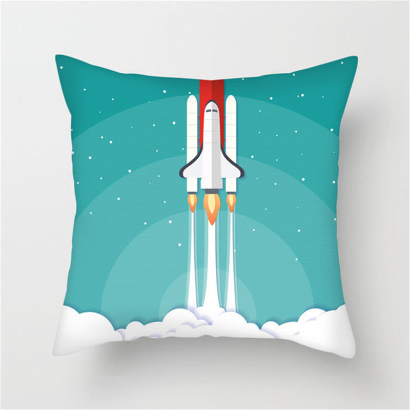 HKM-661139 Spaceship Cartoon Cushion Cover - Astronaut Rocket Pillow Case 45x45cm in Various Colors