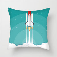 HKM-661139 Spaceship Cartoon Cushion Cover - Astronaut Rocket Pillow Case 45x45cm in Various Colors