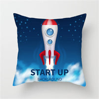 HKM-661139 Spaceship Cartoon Cushion Cover - Astronaut Rocket Pillow Case 45x45cm in Various Colors