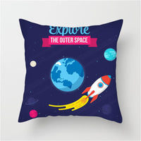 HKM-661139 Spaceship Cartoon Cushion Cover - Astronaut Rocket Pillow Case 45x45cm in Various Colors