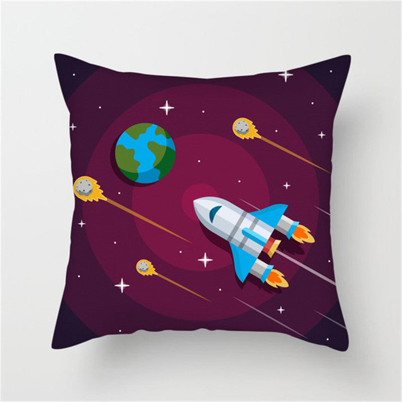 HKM-661139 Spaceship Cartoon Cushion Cover - Astronaut Rocket Pillow Case 45x45cm in Various Colors