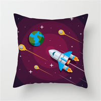HKM-661139 Spaceship Cartoon Cushion Cover - Astronaut Rocket Pillow Case 45x45cm in Various Colors