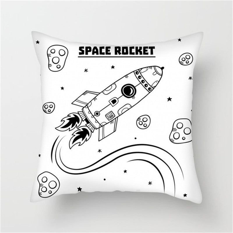 HKM-661139 Spaceship Cartoon Cushion Cover - Astronaut Rocket Pillow Case 45x45cm in Various Colors